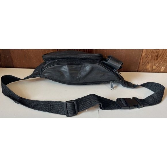 Fanny Pack Travel Waist Bag Black Leather - Picture 3 of 8